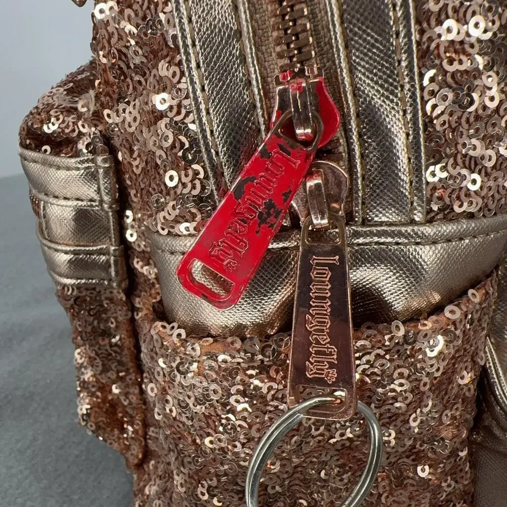 Loungefly Disney Parks Minnie Mouse Rose Gold Sequin Mini Backpack Bow 2019